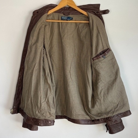 Vintage Polo Ralph Lauren Leather Jacket Large Brown Preppy Old Money - Picture 5 of 14